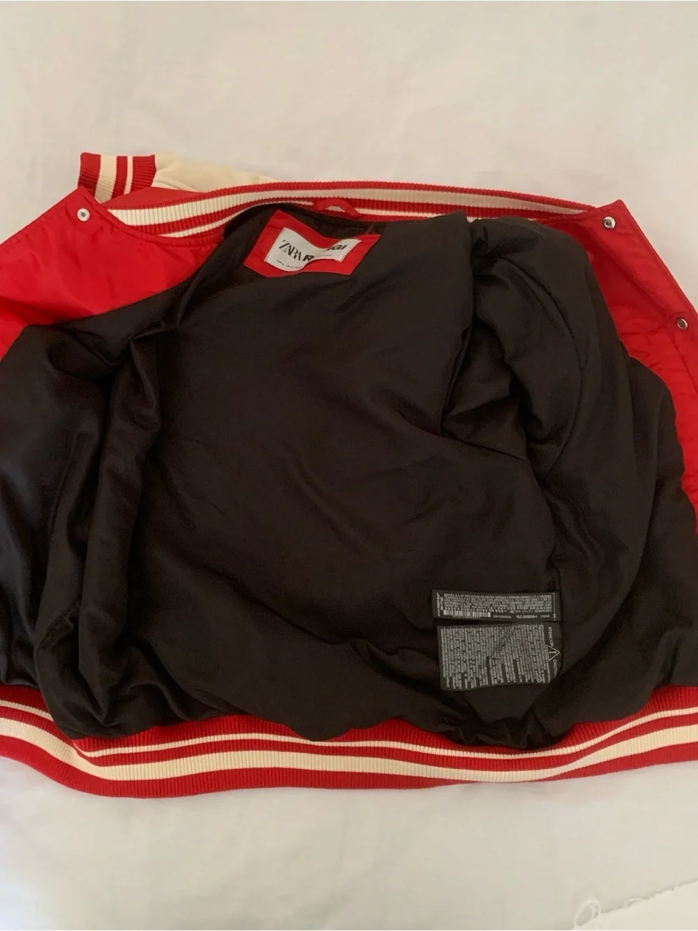 Zara x Rhuigi "RHU" Patches Varsity Bomber Jacket - Red/Cream - Size Small - Picture 11 of 15